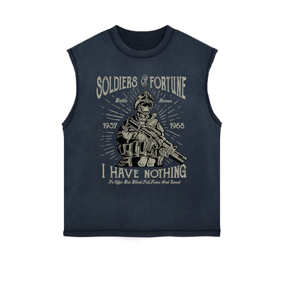 Soldiers Of Fortune Retro Graphic Sleeveless Faded Tee-INNBLAC