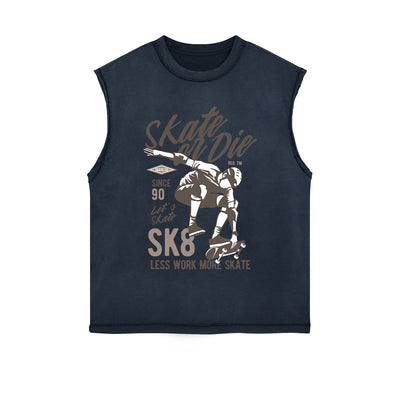 Skate Or Die Graphic Sleeveless Faded Tee-INNBLAC