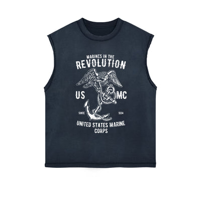 Marines Revolution Retro Sleeveless Faded Tee-INNBLAC