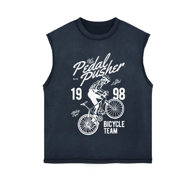 Pedal Pusher Retro Graphic Sleeveless Faded Tee-INNBLAC