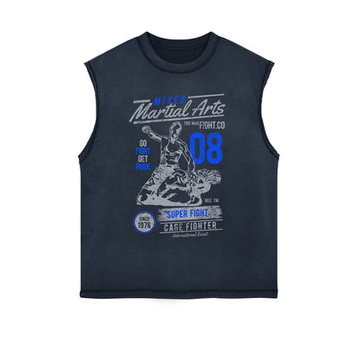 Mixed Martial Arts Retro Graphic Sleeveless Faded Tee-INNBLAC