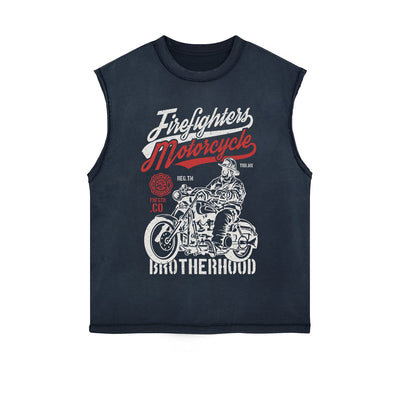 Firefighters Motorcycle Graphic Sleeveless Tee-INNBLAC