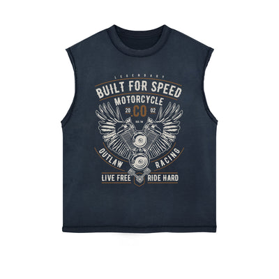 Motorcycle Retro Graphic Sleeveless Faded Tee-INNBLAC