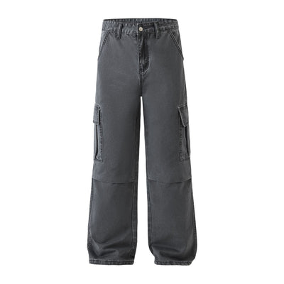 Straight Leg Cargo Denim Pants-INNBLAC