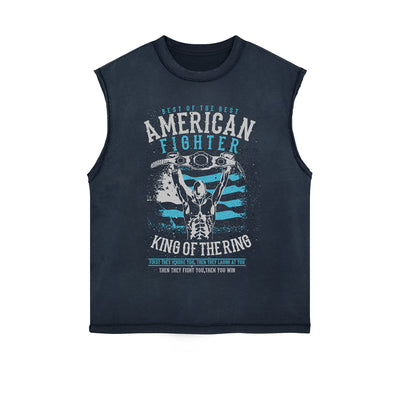 American Fighter Graphic Sleeveless Faded Tee-INNBLAC