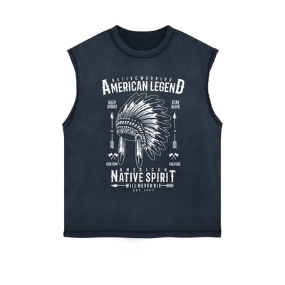 Native Warrior Graphic Sleeveless Faded Tee-INNBLAC