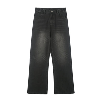 Washed Whiskers Straight Leg Jeans-INNBLAC