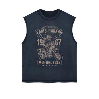 Paris Dakkar Rally Motorcycle Sleeveless Faded Tee-INNBLAC