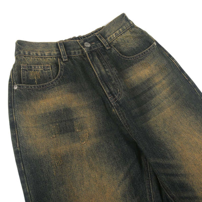 Heavy Wash Ripped Baggy Jeans-INNBLAC