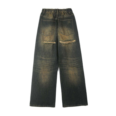Heavy Wash Ripped Baggy Jeans-INNBLAC