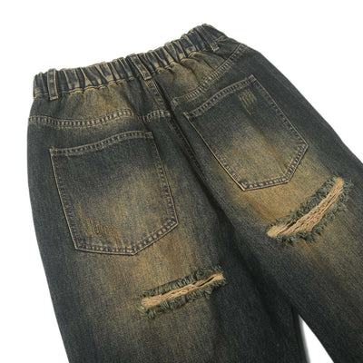 Heavy Wash Ripped Baggy Jeans-INNBLAC
