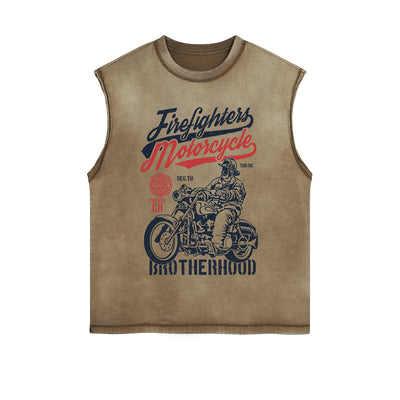 Firefighters Motorcycle Graphic Sleeveless Tee-INNBLAC