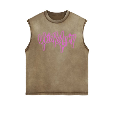 Neon Pink Graffiti Graphic Sleeveless Faded Tee-INNBLAC