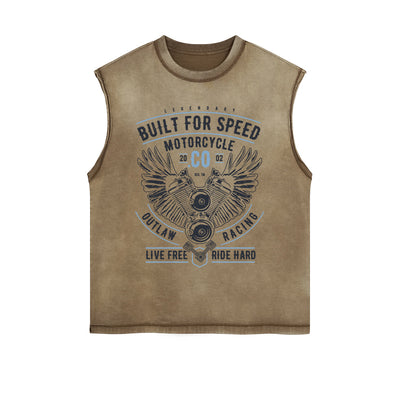 Motorcycle Retro Graphic Sleeveless Faded Tee-INNBLAC