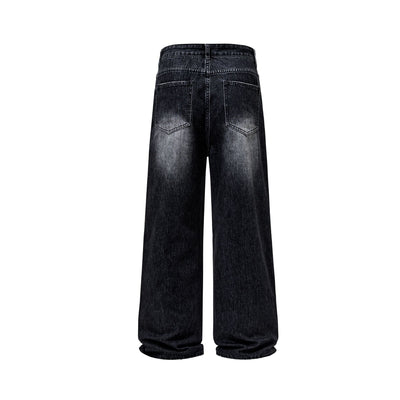 Vintage Wash Whiskers Baggy Jeans-INNBLAC