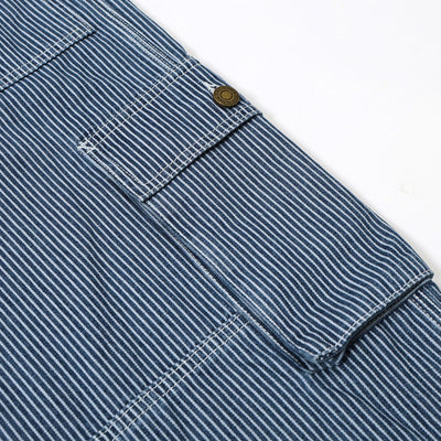 Buckle Belt Striped Denim Cargo Jeans-INNBLAC