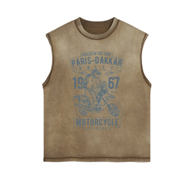 Paris Dakkar Rally Motorcycle Sleeveless Faded Tee-INNBLAC