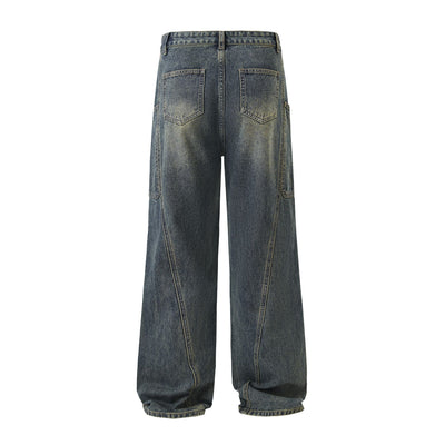 Washed Straight Leg Cargo Jeans-INNBLAC