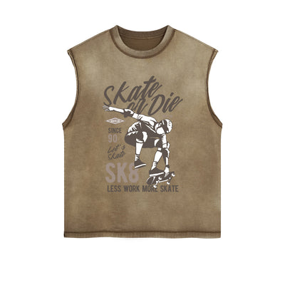 Skate Or Die Graphic Sleeveless Faded Tee-INNBLAC