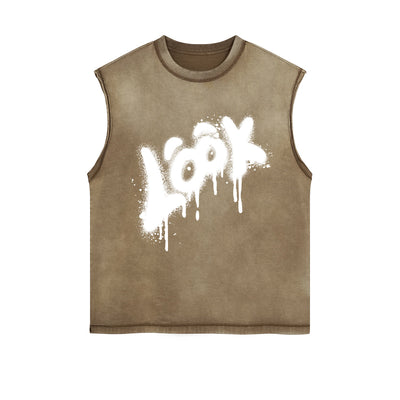 LOOK Funny Graphic Cutoff Faded Tee-INNBLAC