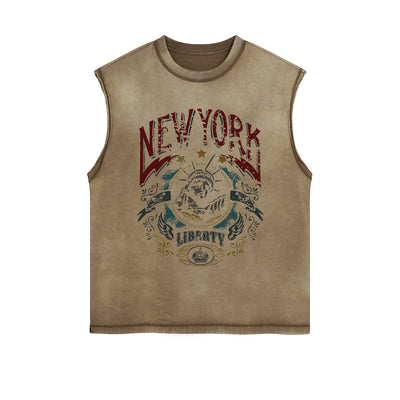 New York Lady Liberty Vintage Graphic Sleeveless Tee-INNBLAC