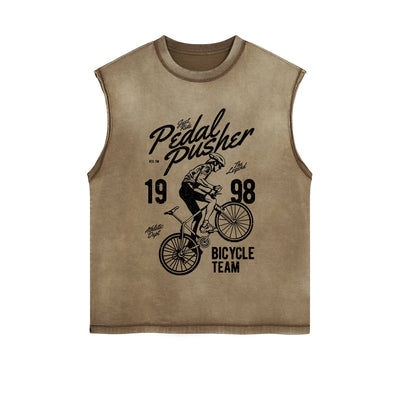 Pedal Pusher Retro Graphic Sleeveless Faded Tee-INNBLAC