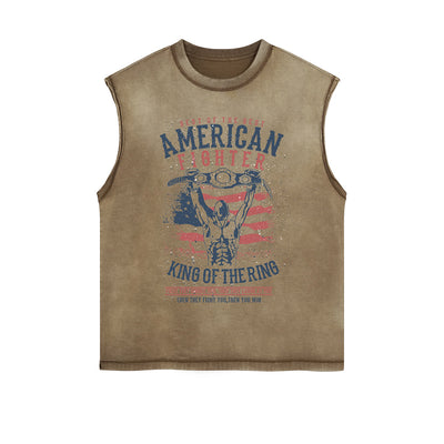 American Fighter Graphic Sleeveless Faded Tee-INNBLAC