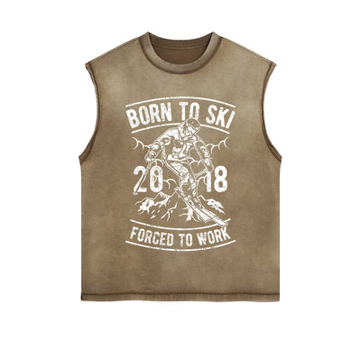 Born To Ski Retro Graphic Sleeveless Faded Tee-INNBLAC