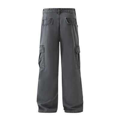 Straight Leg Cargo Denim Pants-INNBLAC