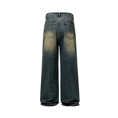 Vintage Wash Whiskers Baggy Jeans-INNBLAC