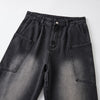 Washed Straight Leg Cargo Jeans-INNBLAC