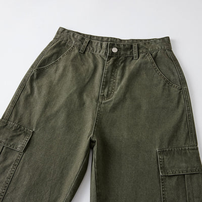 Straight Leg Cargo Denim Pants-INNBLAC