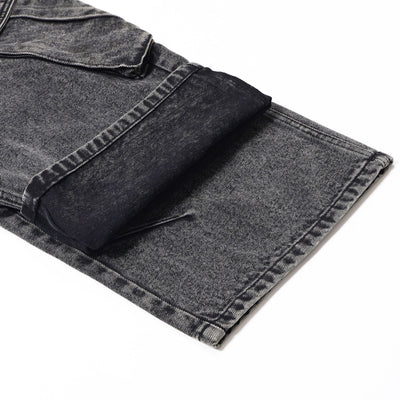 Gray Denim Wrinkles Cargo Pants-INNBLAC