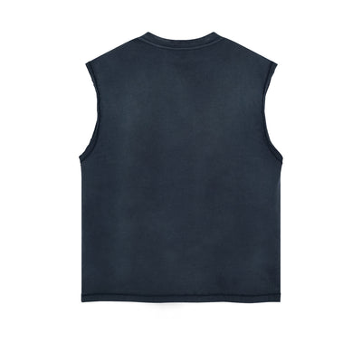 Criminal Syndicate Retro Graphic Sleeveless Faded Tee-INNBLAC