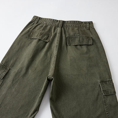 Straight Leg Cargo Denim Pants-INNBLAC