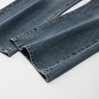 Washed Straight Leg Denim Pants-INNBLAC