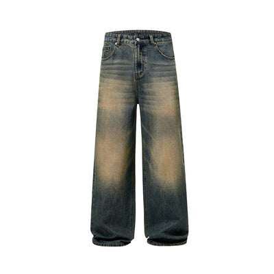 Vintage Wash Whiskers Baggy Jeans-INNBLAC