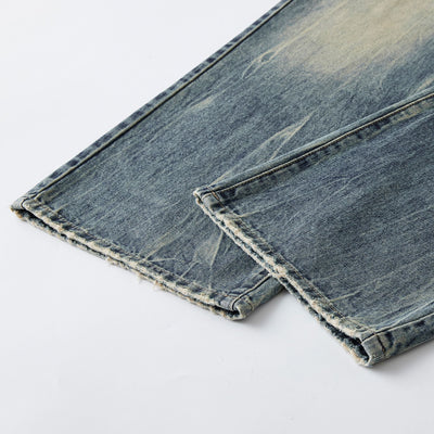 Washed Faded Baggy Denim Pants-INNBLAC