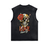 Skull Graphic Stone Wash Sleeveless Tee-INNBLAC Fashion Apparel