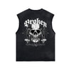 Skull Graphic Stone Wash Sleeveless Tee-INNBLAC Fashion Apparel