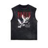 Sleeveless Washed Faded Abstract Graphic Tee