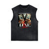 Sleeveless Washed Faded Abstract Graphic Tee