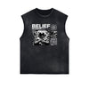 Sleeveless Washed Faded Abstract Graphic Tee