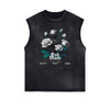 Sleeveless Washed Street Style Graphic T Shirt