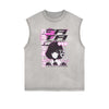 Sleeveless Stone Wash Anime Graphic Tee