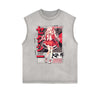 Sleeveless Stone Wash Anime Graphic Tee