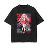 Stone Wash Anime Graphic T Shirt