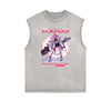 Sleeveless Stone Wash Anime Graphic Tee