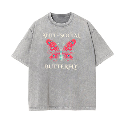 Faded Thick Butterfly Pattern T Shirt