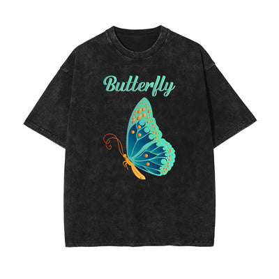 Crew Neck Butterfly Graphic Tee